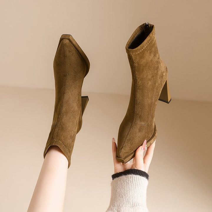 Suede Block Heel Ankle Boots