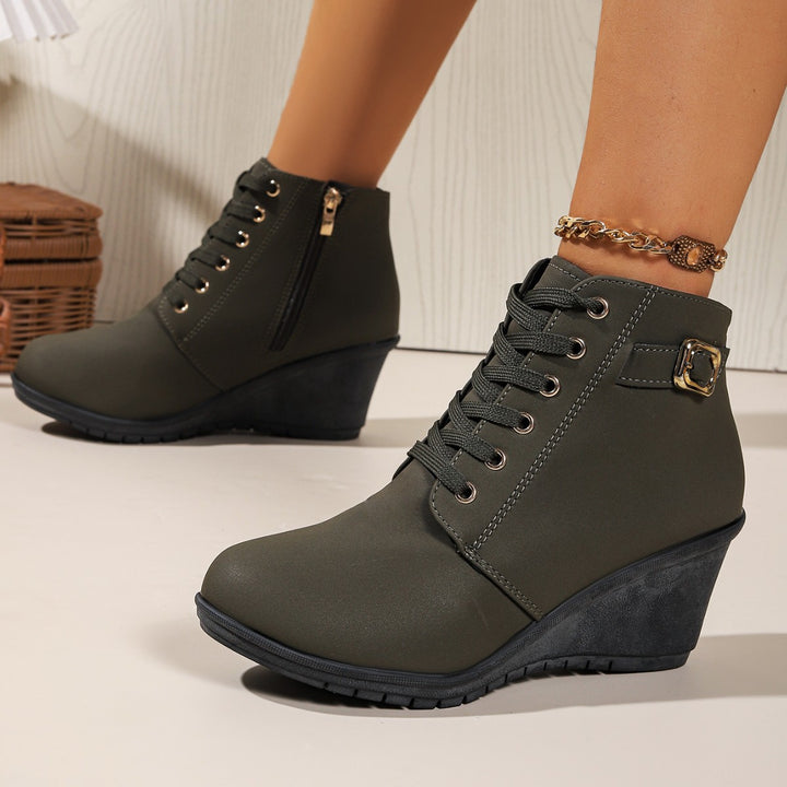 Lace-Up Wedge Heel Ankle Boots