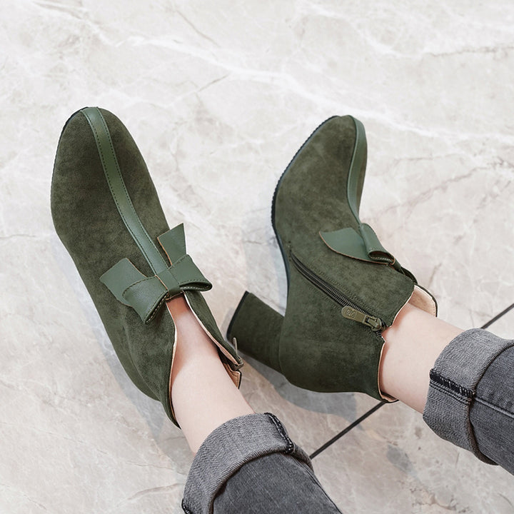 Bow Accent Block Heel Ankle Boots
