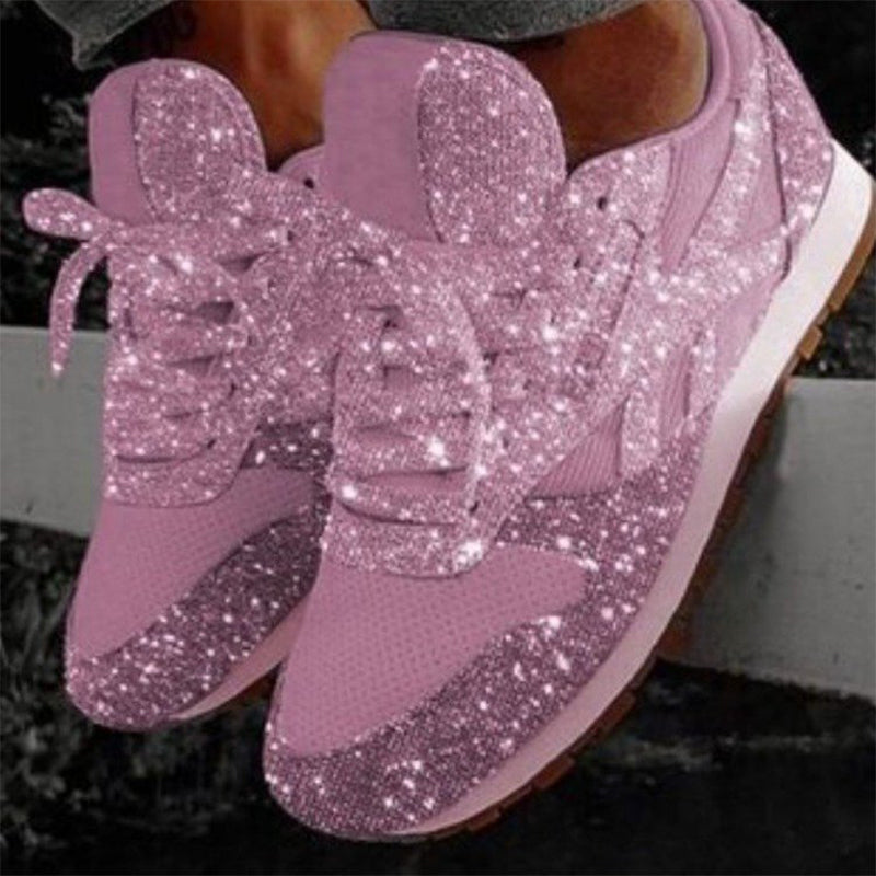 Glitter Mesh Lace-Up Sneakers