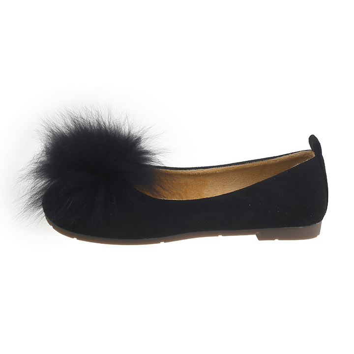 Faux Fur Pom-Pom Ballet Flats