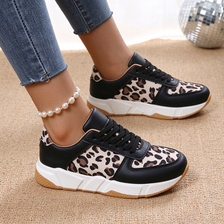 Leopard Print Lace-Up Platform Sneakers