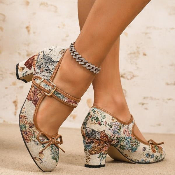 Vintage Floral Mary Jane Heels