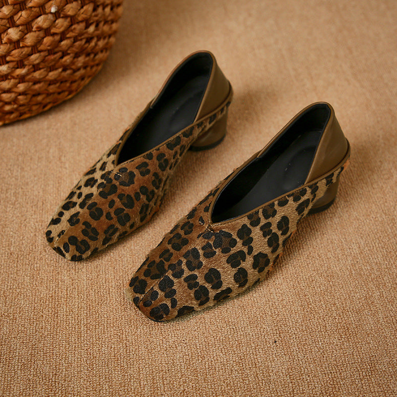 Vintage Leopard Print Low Heel Pumps