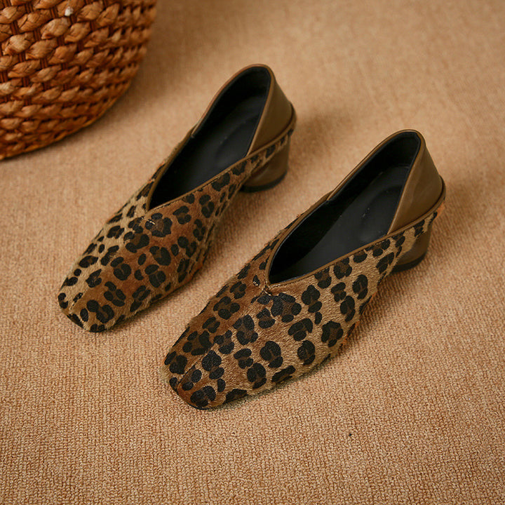 Vintage Leopard Print Low Heel Pumps