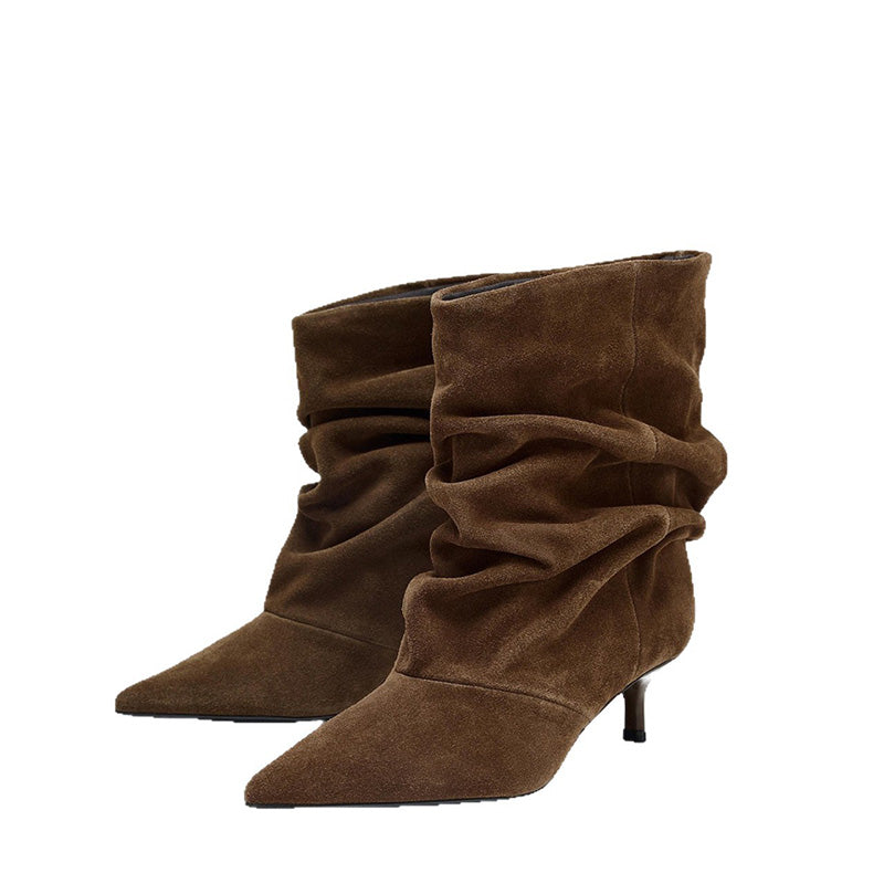 Slouchy Suede Pointed Toe Mid-Calf Boots