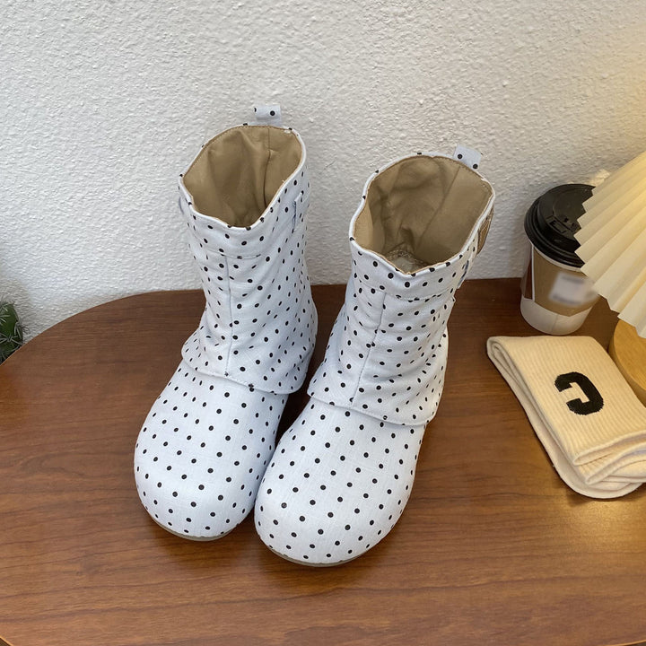 Polka Dot Slouchy Flat Ankle Boots