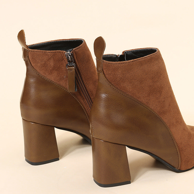 Suede Block Heel Ankle Boots