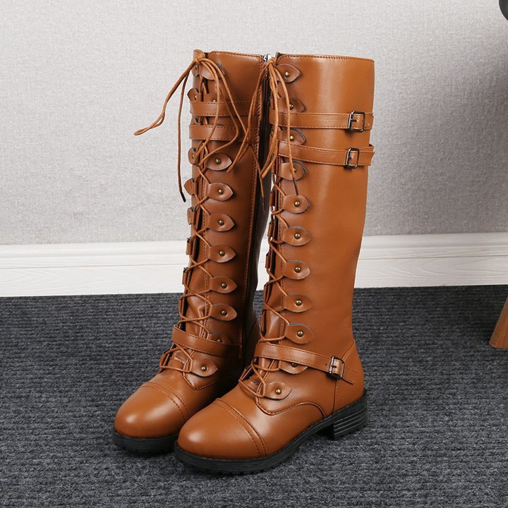 Vintage Lace-Up Knee-High Boots