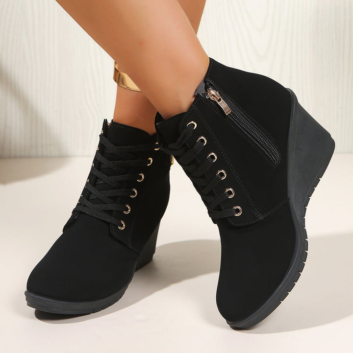 Lace-Up Wedge Heel Ankle Boots