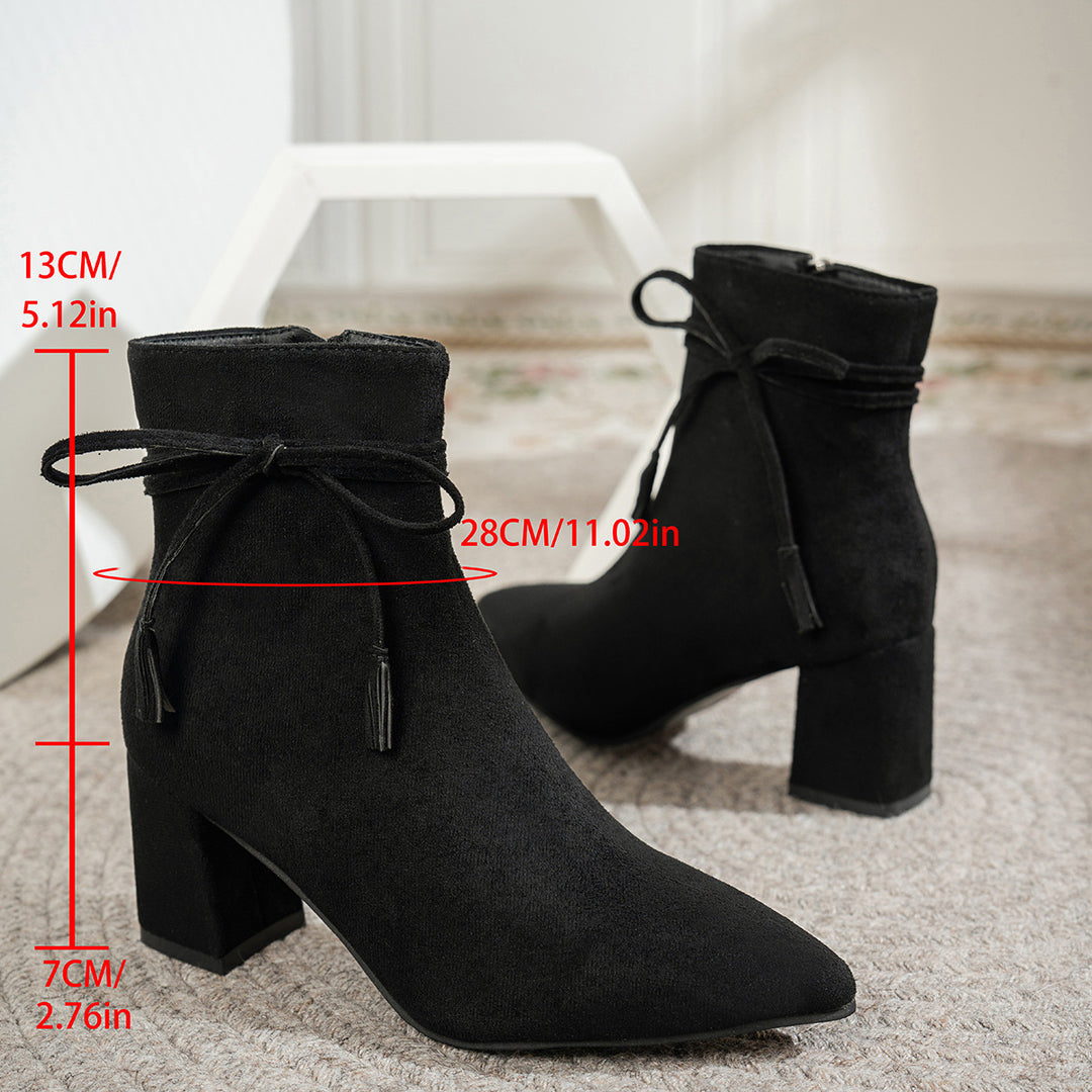 Black Tassel Ankle Boots with Block Heels