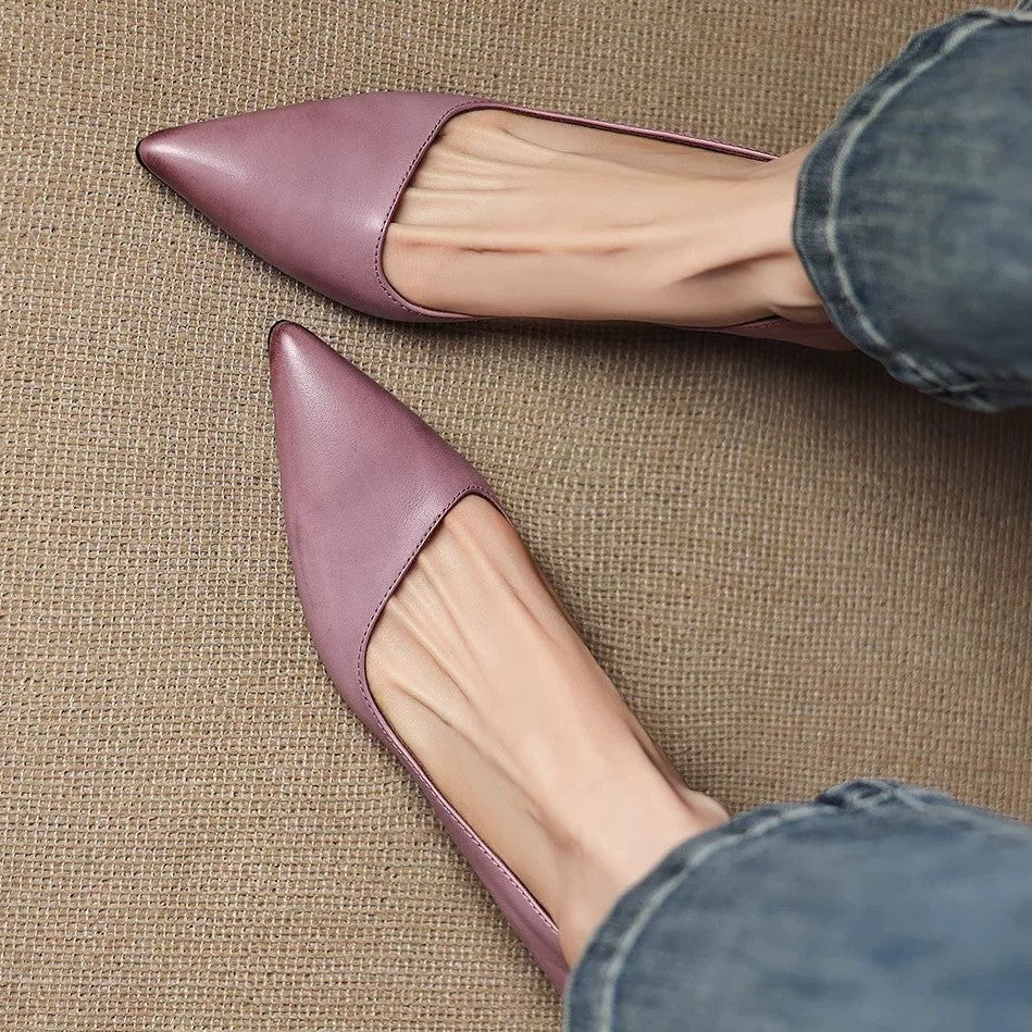 Mauve Pointed Toe Kitten Heel Pumps