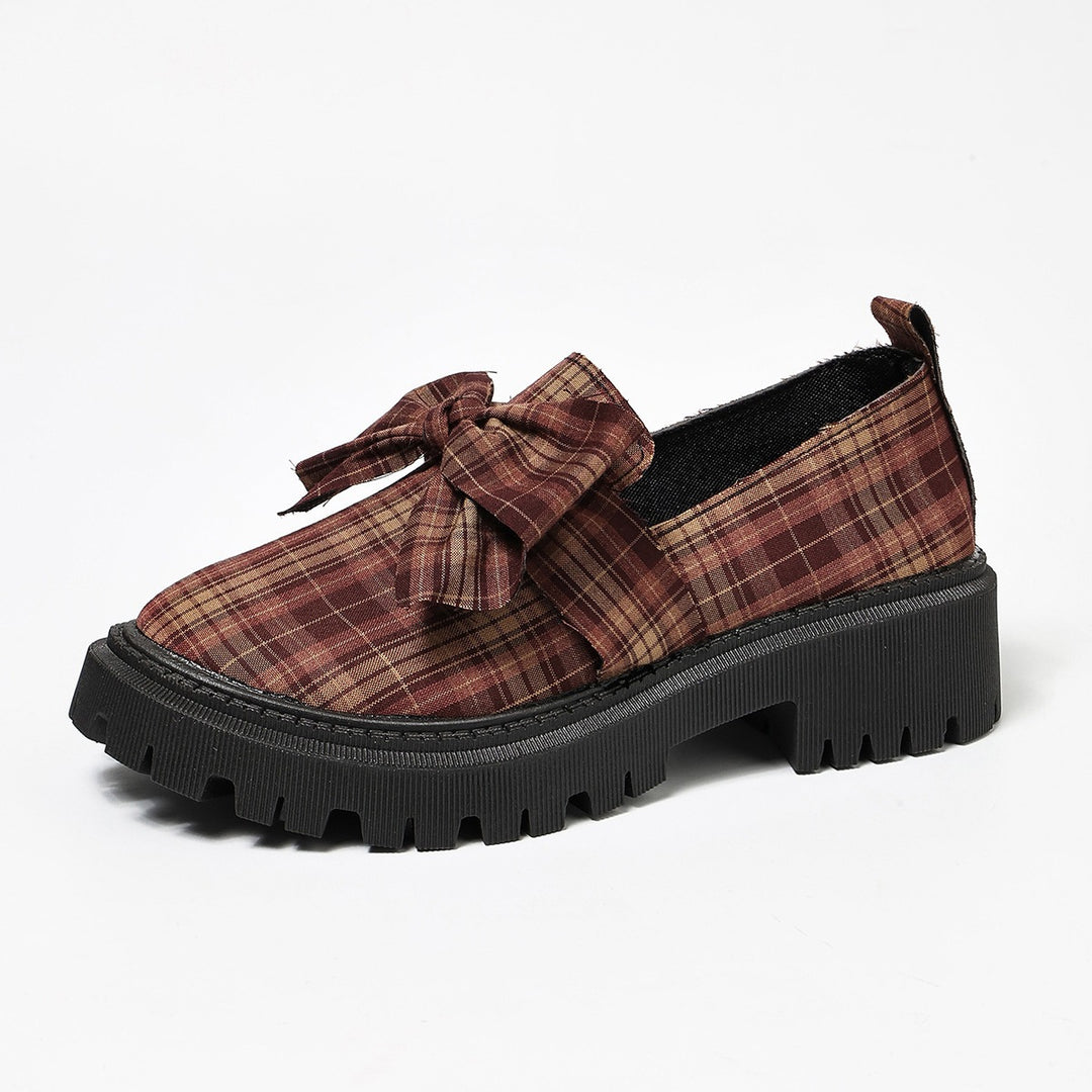 Plaid Bow Platform Loafers
