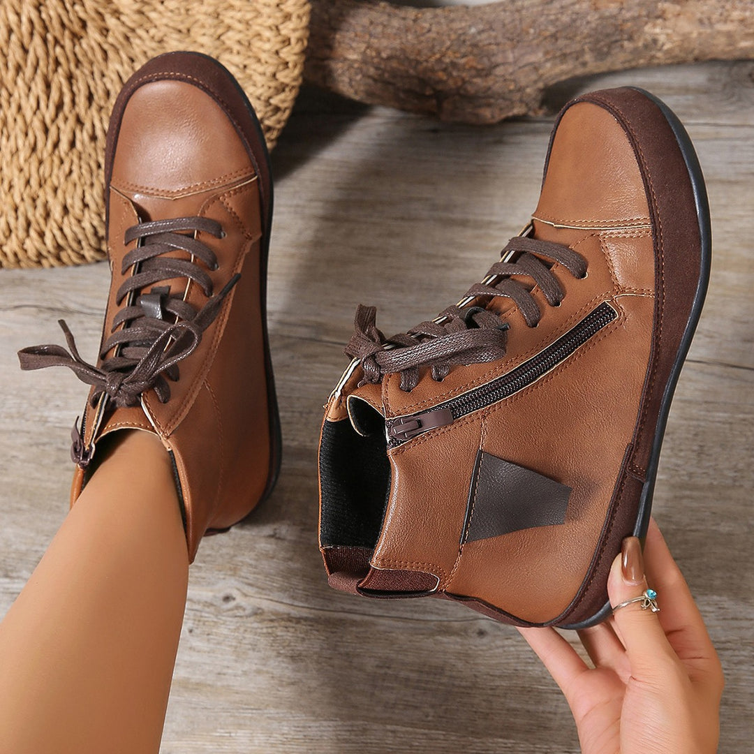 Vintage Lace-Up Flat Ankle Boots