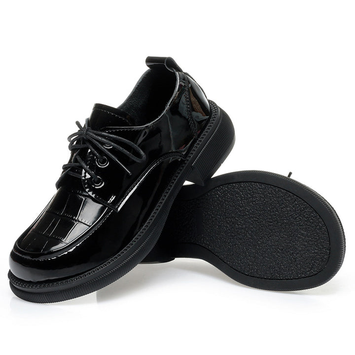 Glossy Black Lace-Up Oxford Shoes