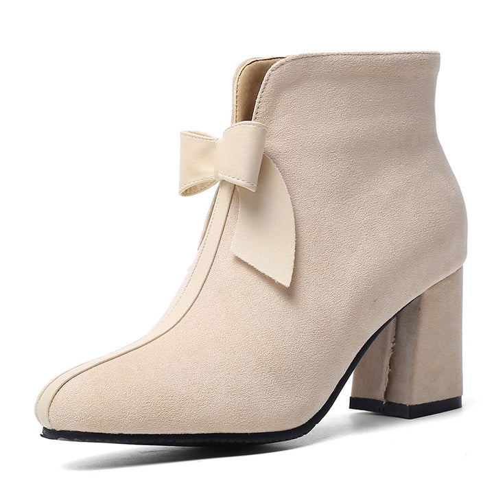 Bow Accent Block Heel Ankle Boots