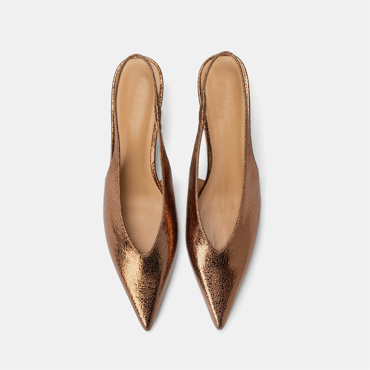 Metallic Pointed Toe Slingback Heels