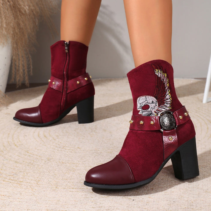Embroidered Western Block Heel Boots