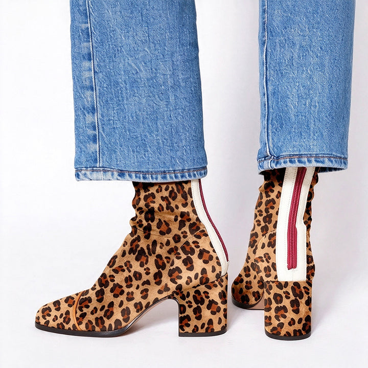 Leopard Print Block Heel Ankle Boots
