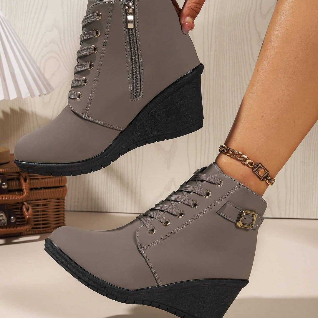 Lace-Up Wedge Heel Ankle Boots