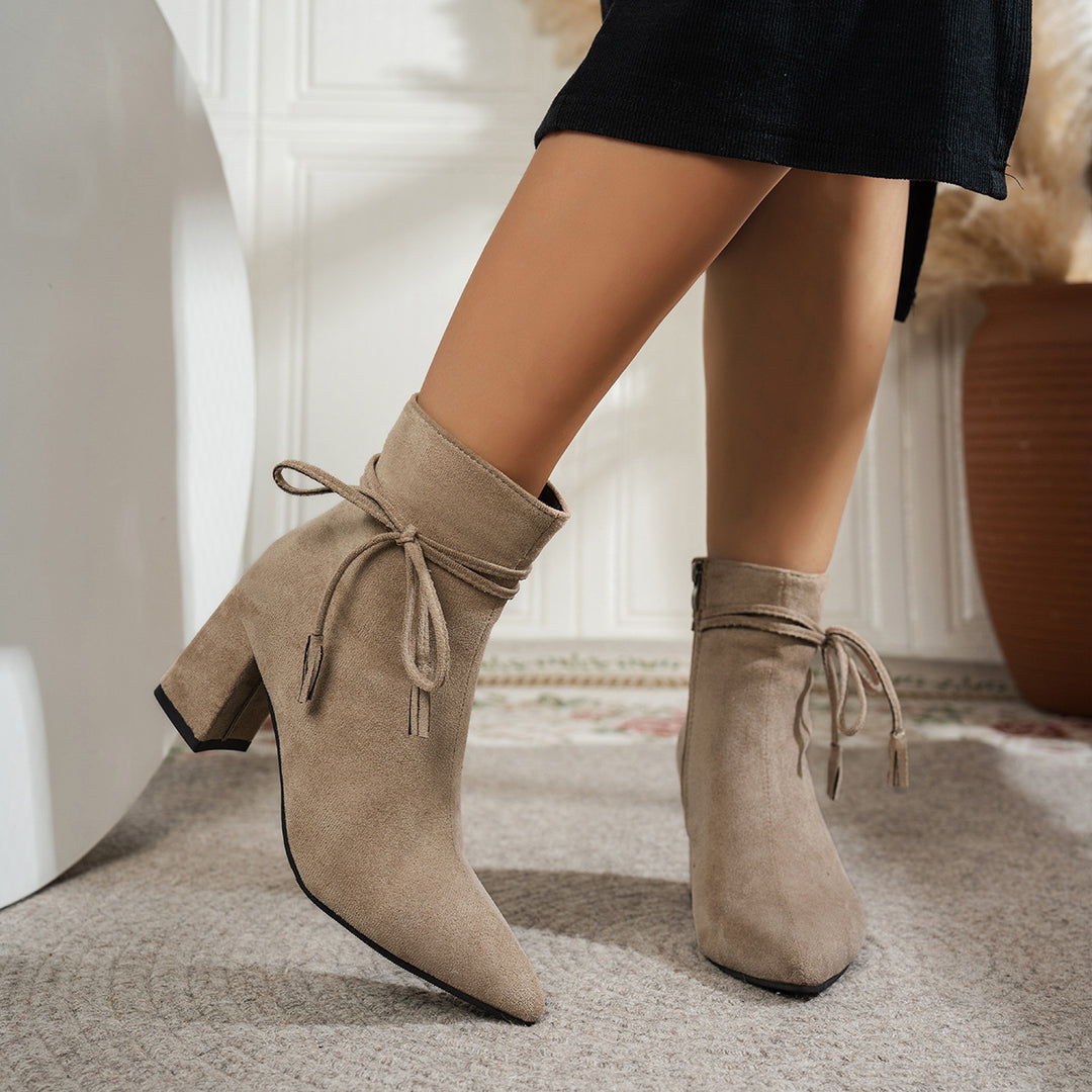 Black Tassel Ankle Boots with Block Heels