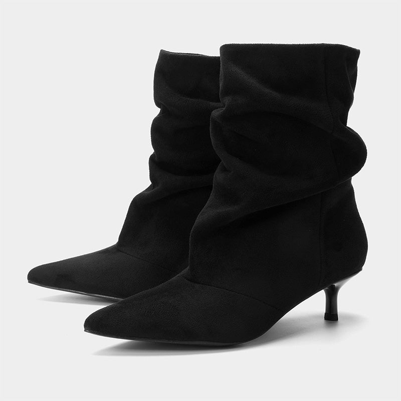 Slouchy Suede Pointed Toe Mid-Calf Boots