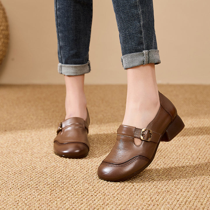 Soft Leather Vintage Buckle Comfort Flats