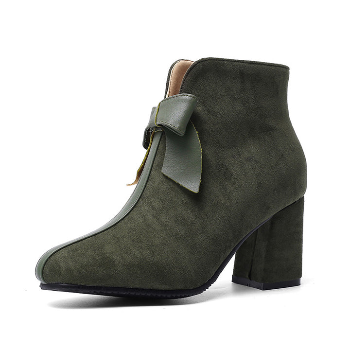 Bow Accent Block Heel Ankle Boots