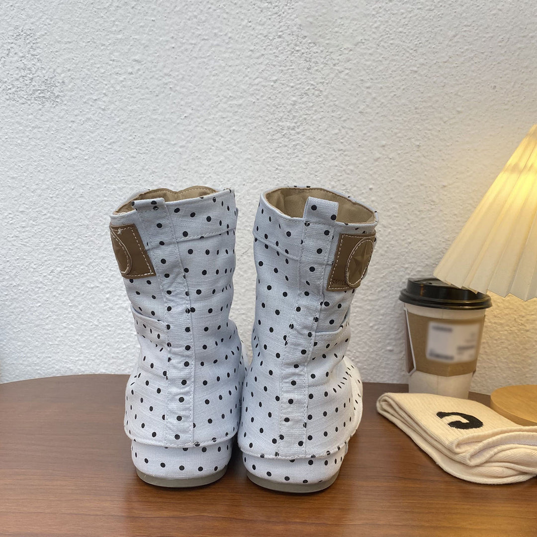 Polka Dot Slouchy Flat Ankle Boots