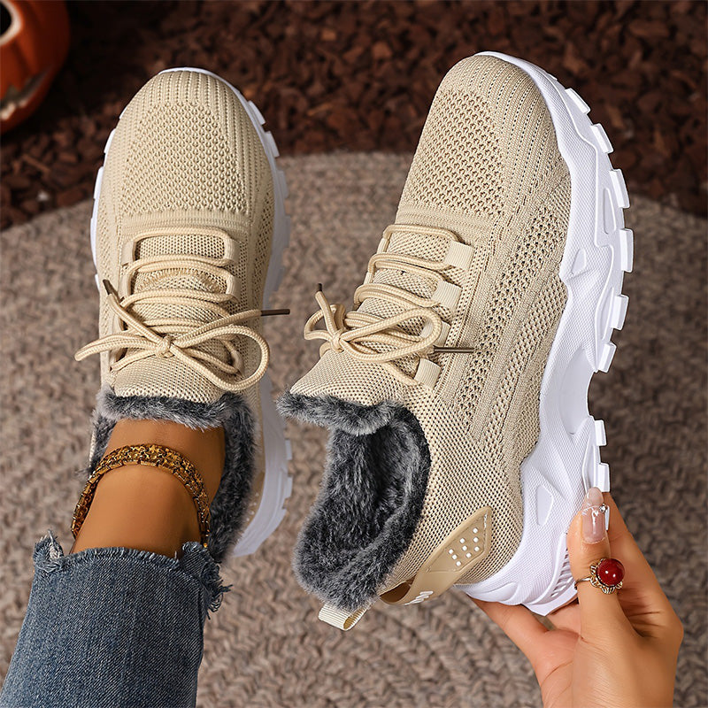Fur-Lined Knit Lace-Up Winter Sneakers