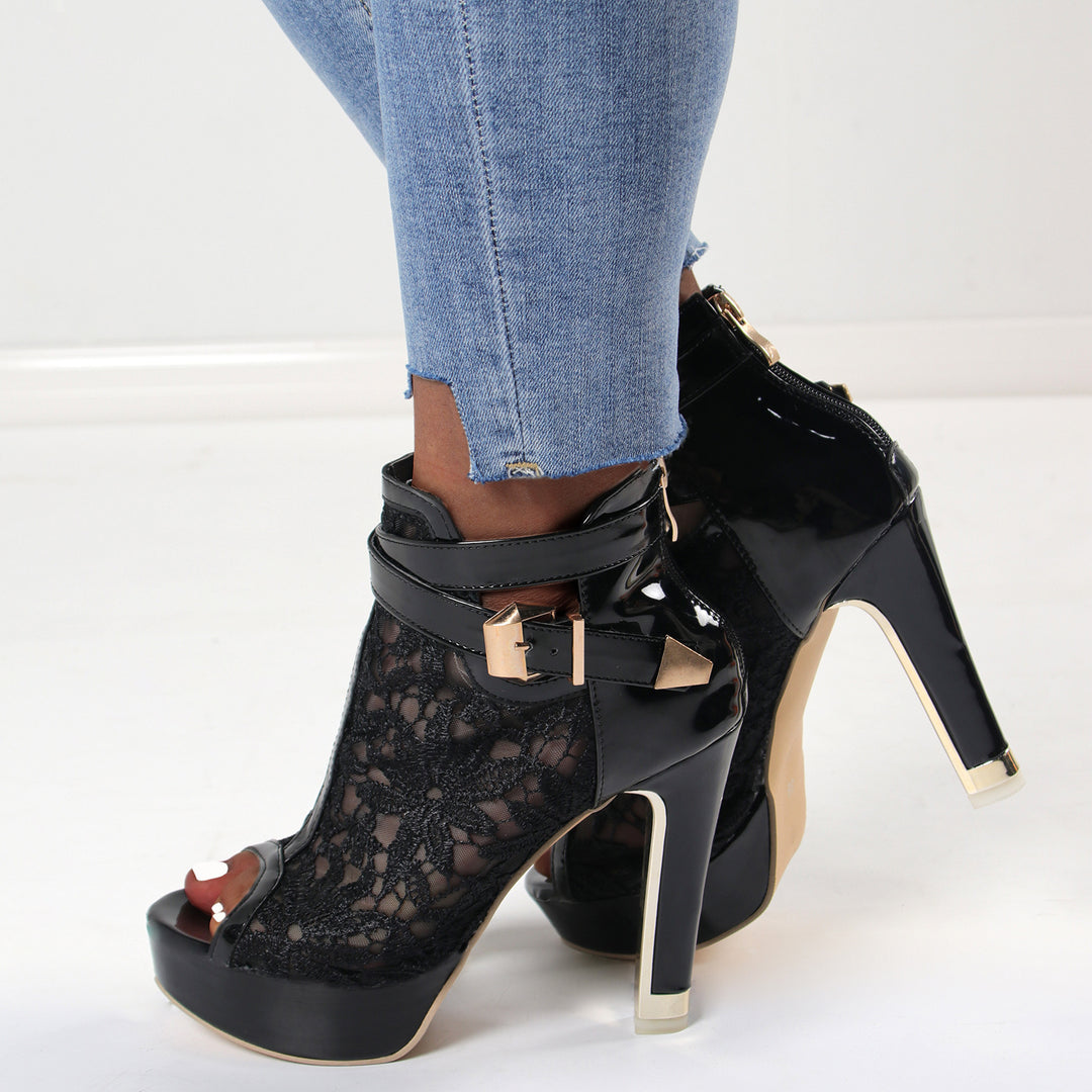 Lace Peep Toe Platform High Heel Booties