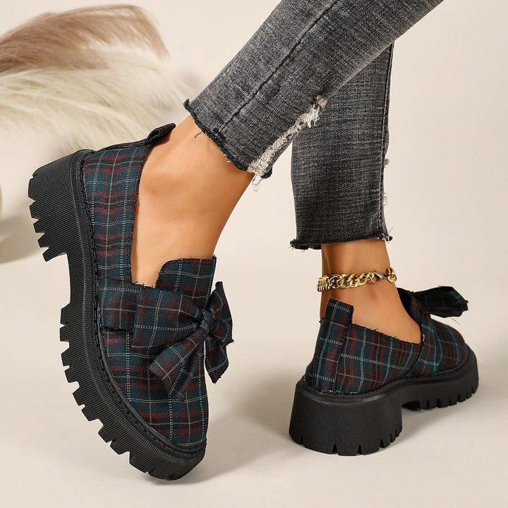 Plaid Bow Platform Loafers