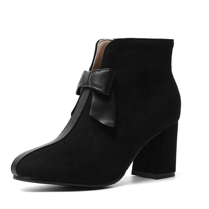 Bow Accent Block Heel Ankle Boots