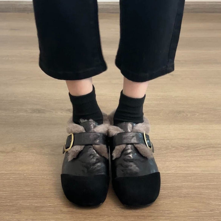 Cozy Faux Fur Buckle Flats