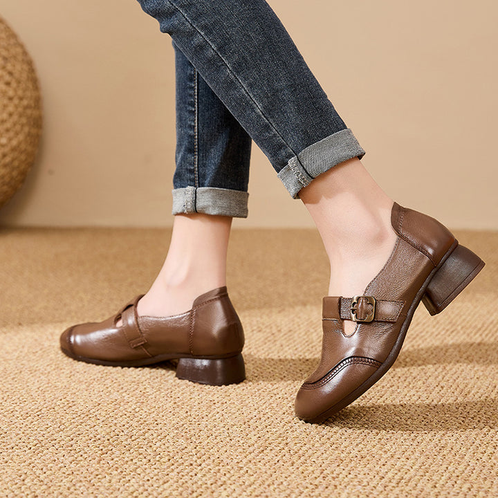 Soft Leather Vintage Buckle Comfort Flats