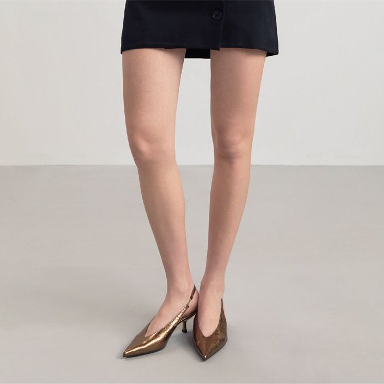 Metallic Pointed Toe Slingback Heels