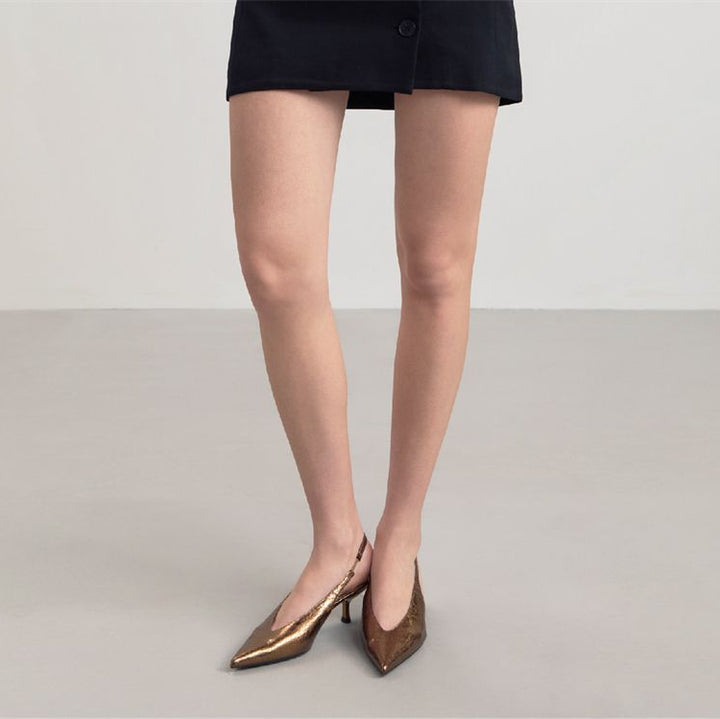 Metallic Pointed Toe Slingback Heels