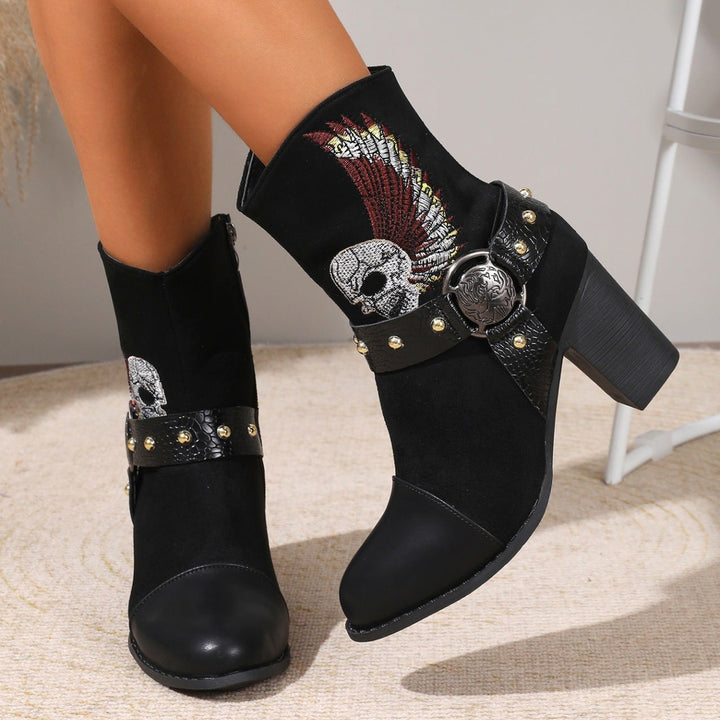 Embroidered Western Block Heel Boots