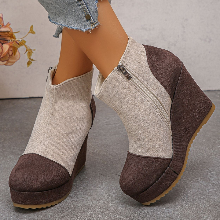 Colorblock Suede Platform Wedge Ankle Boots
