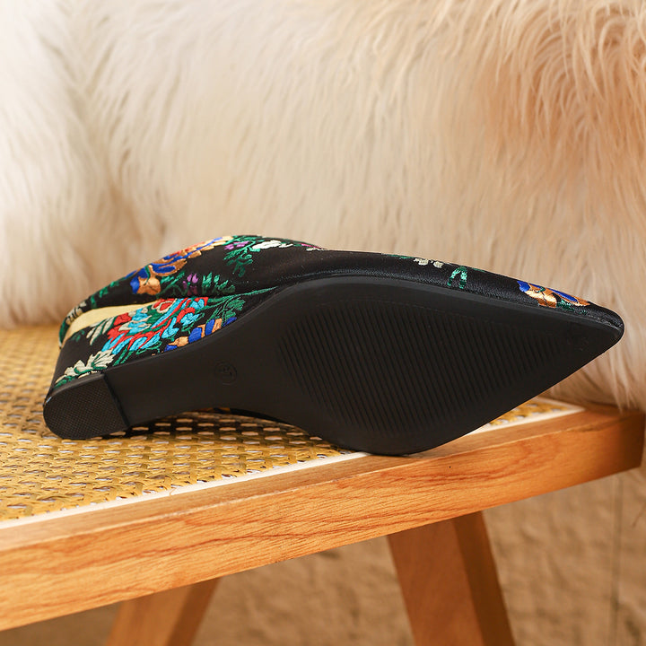 Floral Jacquard Wedge Mule Shoes