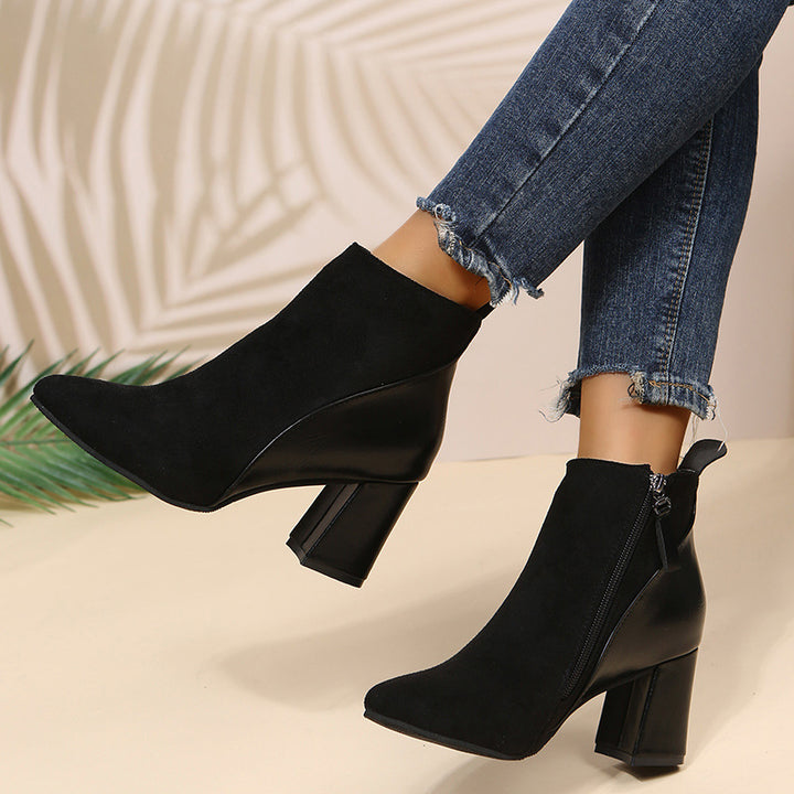 Suede Block Heel Ankle Boots