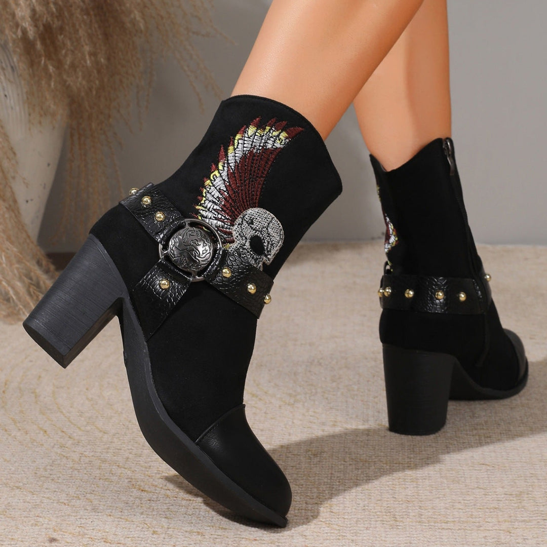 Embroidered Western Block Heel Boots
