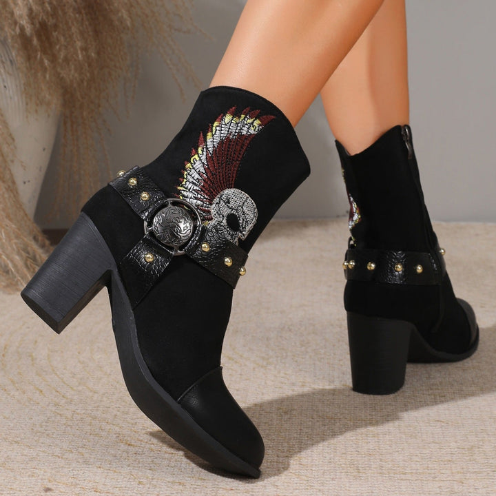Embroidered Western Block Heel Boots
