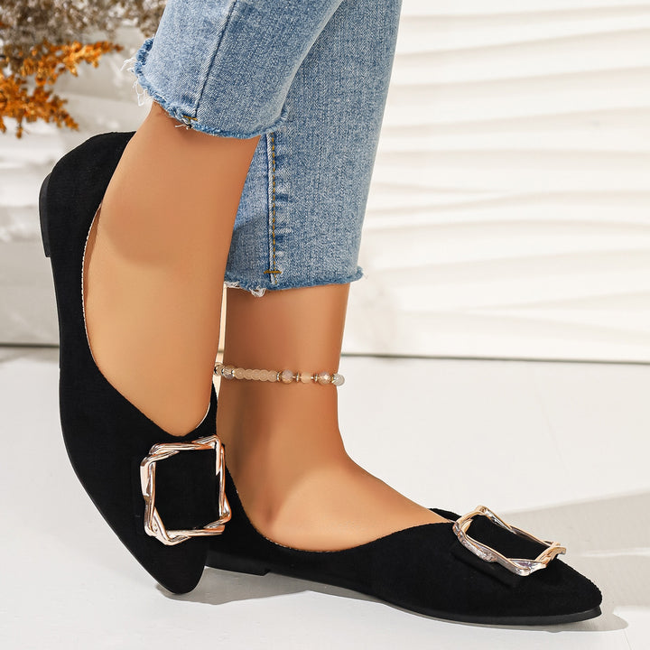 Silver Metallic Pointed Toe Buckle Flats