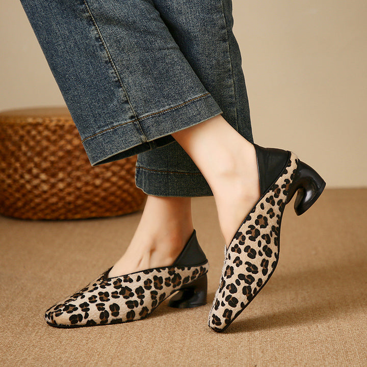 Vintage Leopard Print Low Heel Pumps