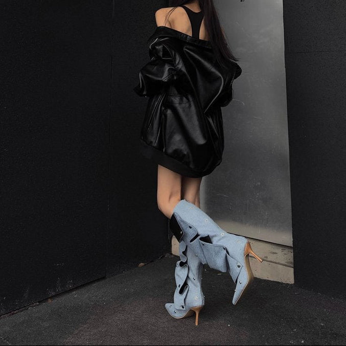 Slouchy Pointed Toe Stiletto Boots