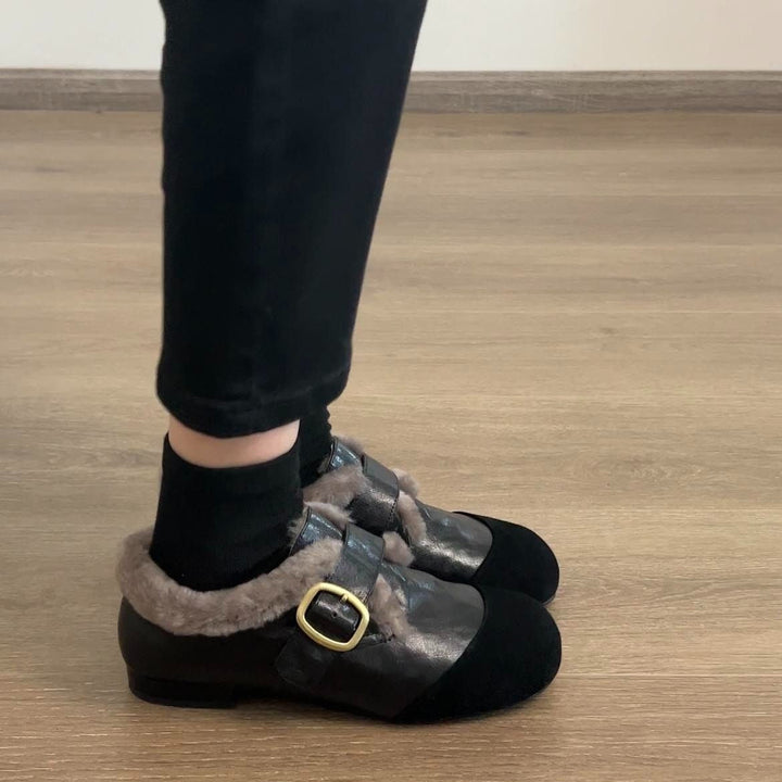 Cozy Faux Fur Buckle Flats