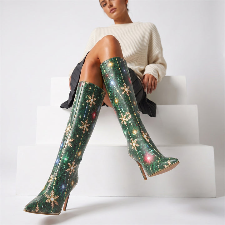 Christmas Snowflake Knee-High Boots