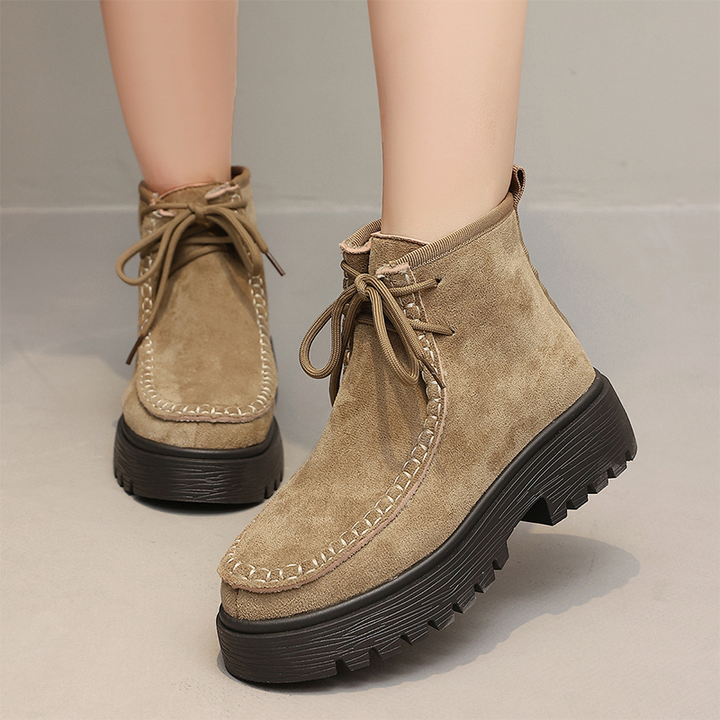 Vintage Suede Lace-Up Ankle Boots