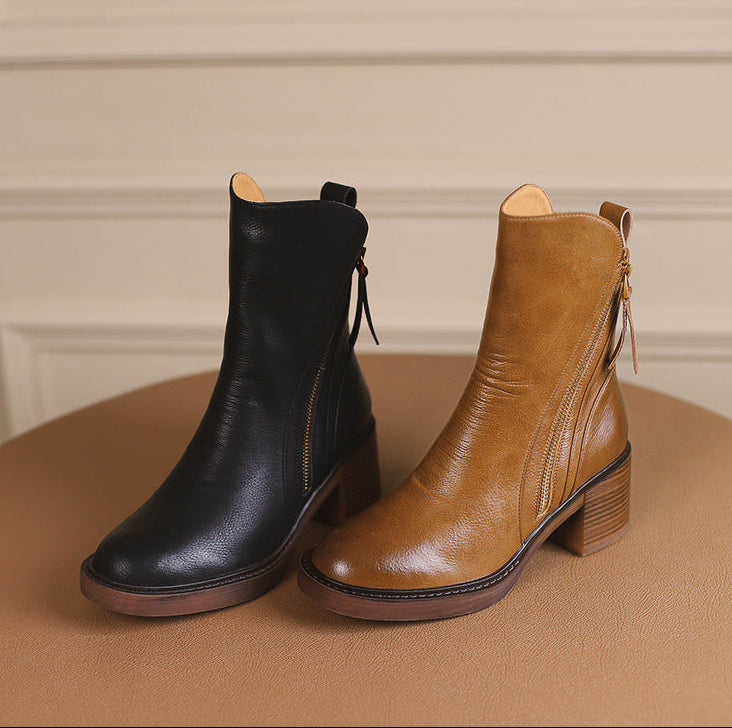 Classic Side Zip Block Heel Ankle Boots